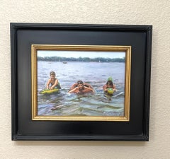 "Alligators and Inner Tubes" (2024) by Sheri Farabaugh, Oil Lake Painting