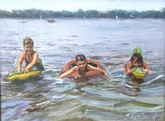 "Alligators and Inner Tubes" (2024) by Sheri Farabaugh, Oil Lake Painting