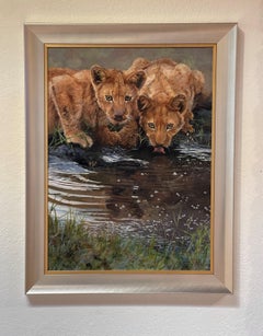 "Am Fluss" - Impressionistisches Tier-Stillleben-Ölgemälde