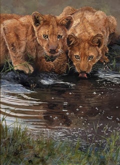 "Am Fluss" - Impressionistisches Tier-Stillleben-Ölgemälde