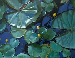 "August Pond" (2019) by Sheri Farabaugh, Lily Pad Impressionist Oil Painting