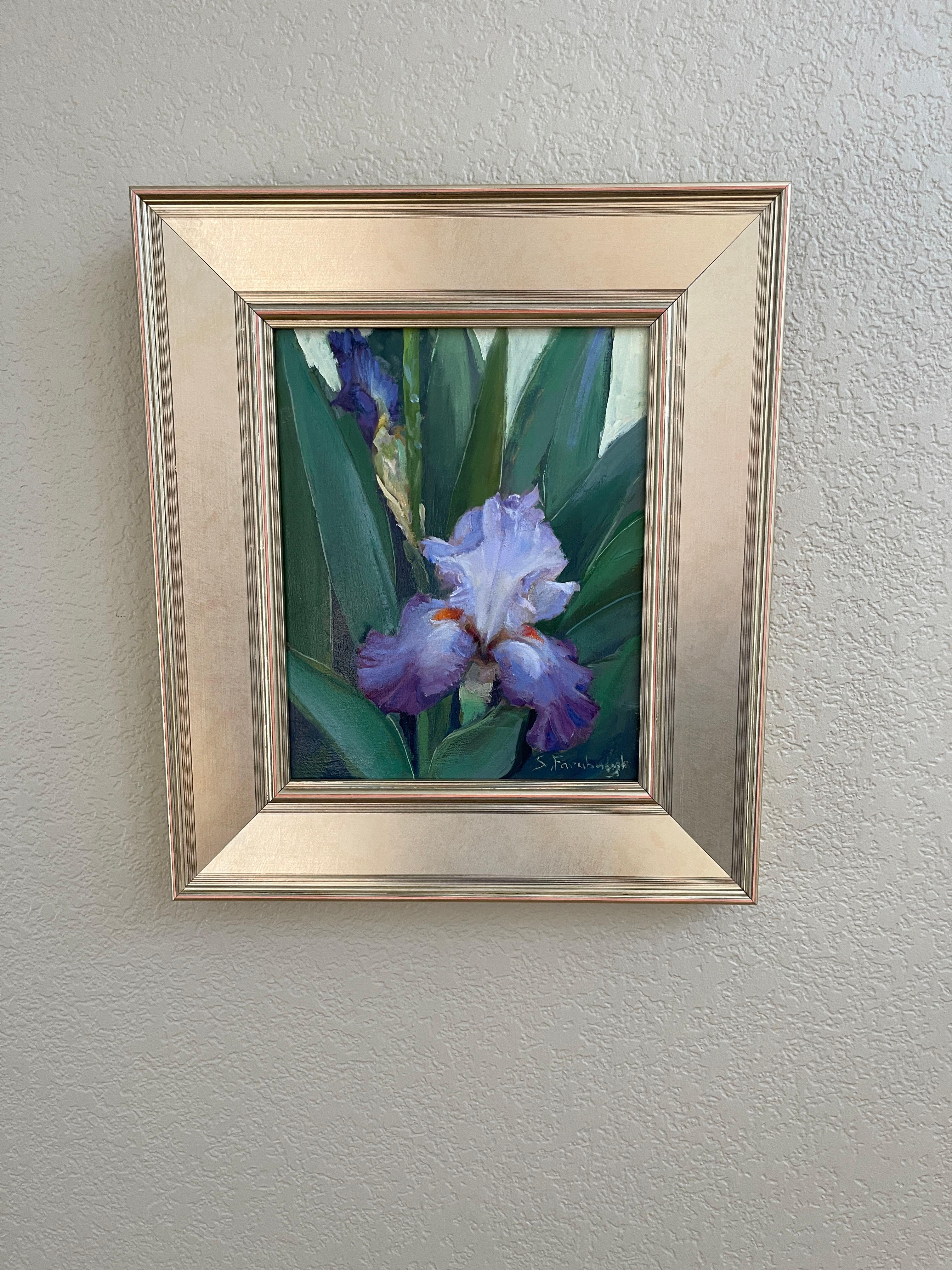„Bearded Beauty“ (2023) von Sheri Farabaugh, Originalgemälde, lila Iris im Angebot 1