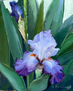 « Bearded Beauty » (2023) de Sheri Farabaugh, peinture originale, iris violet