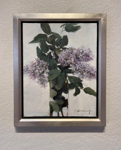 "Miss Kim en flor" - Pintura al óleo original de bodegón floral