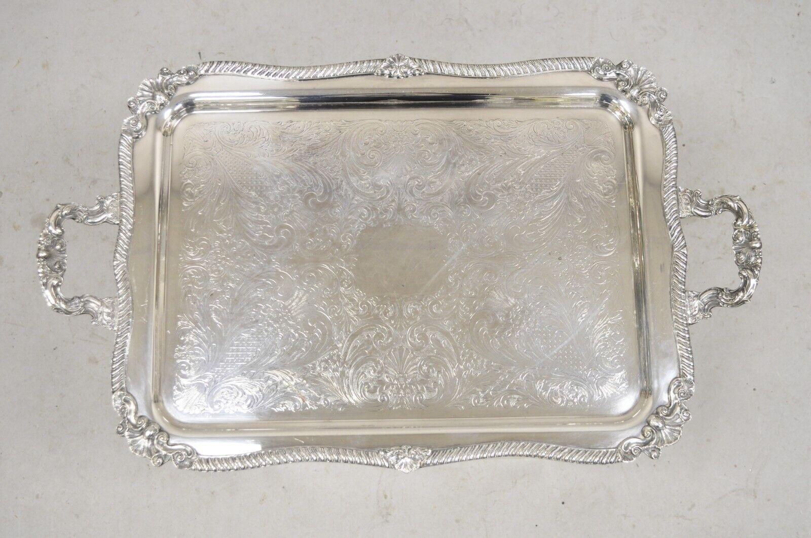 Vintage Sheridan Large Ornate Silver Plated English Victorian Style Serving Platter Tray. Circa Mid 20th Century. Measurements:  3
