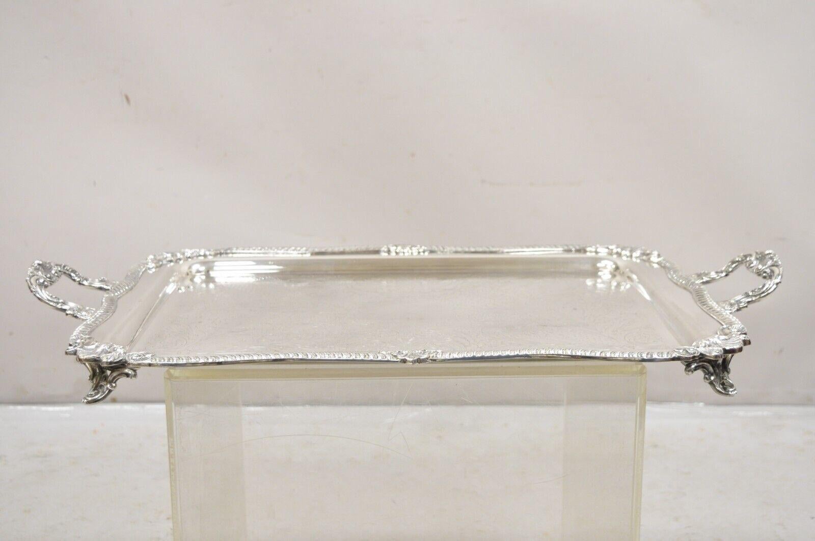 Sheridan Large Ornate Silver Plated English Victorian Style Serving Platter Tray In Good Condition In Philadelphia, PA