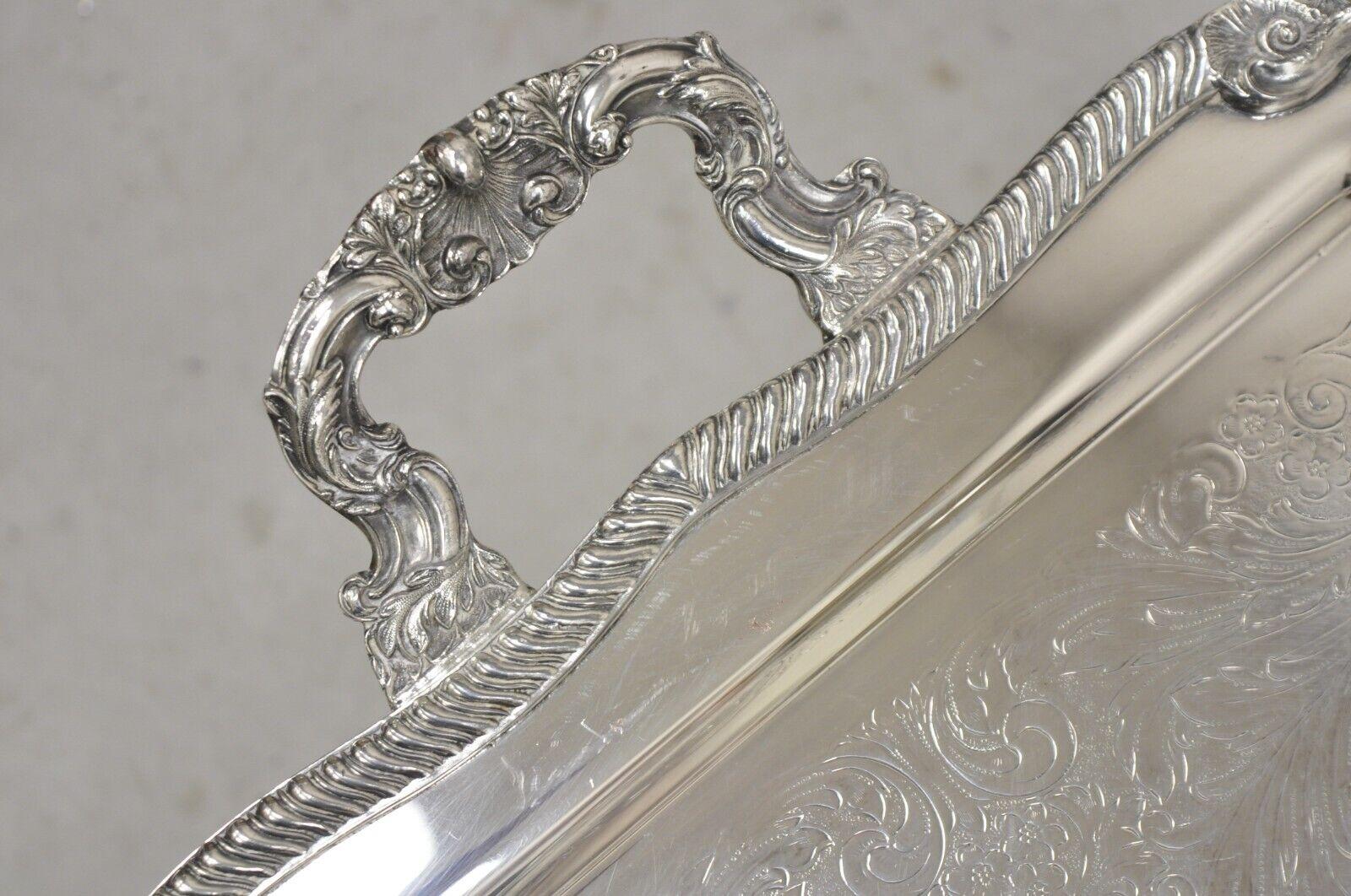 20th Century Sheridan Large Ornate Silver Plated English Victorian Style Serving Platter Tray