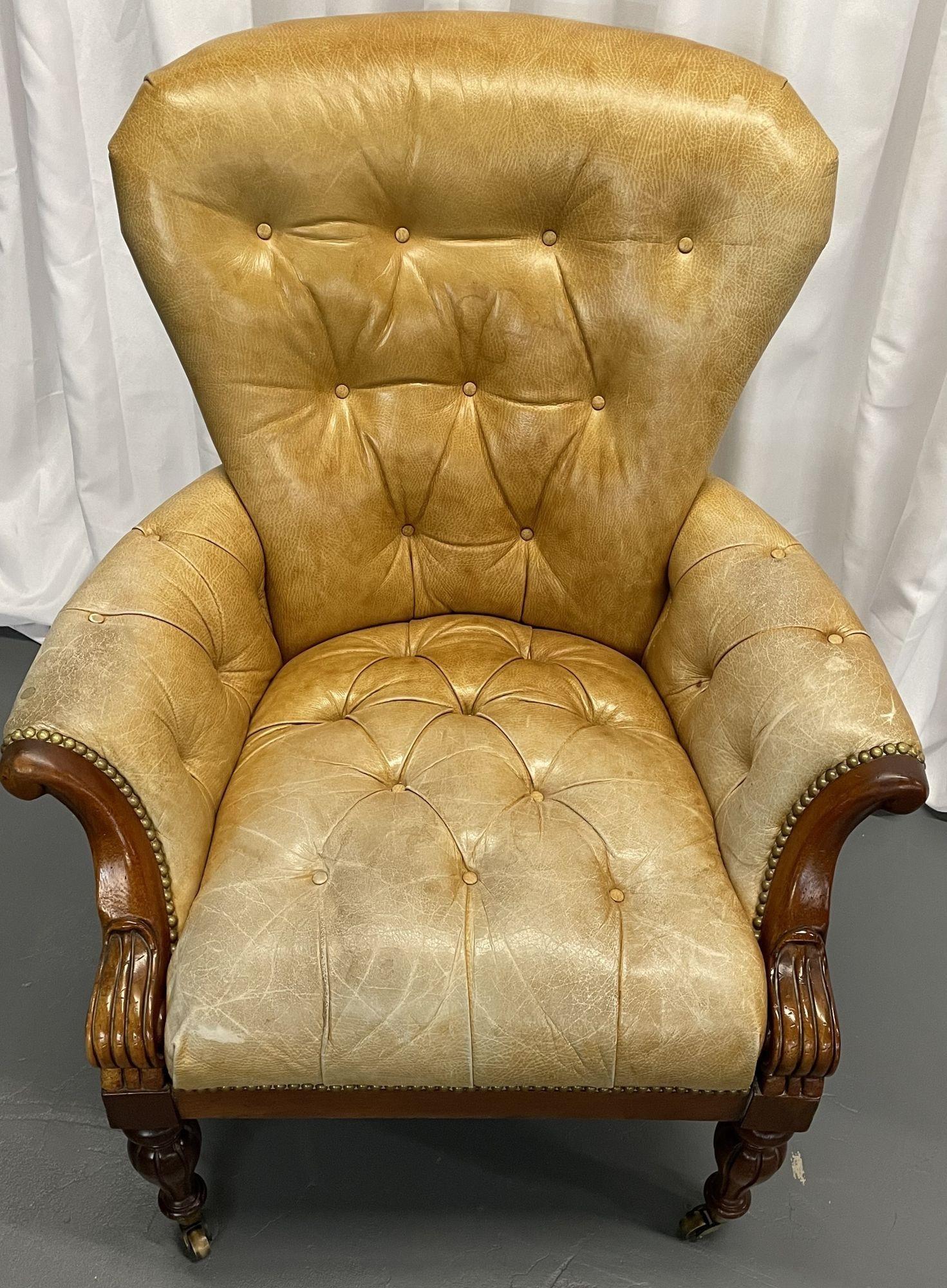 Sheridan Office / Wing / accent chair, Tufted leather, Patinated, Bronze Casters
 
Sheridan Office Wing Chair, Tufted Leather.

Seat height: 20.5 inches
 
 
ZHPS.