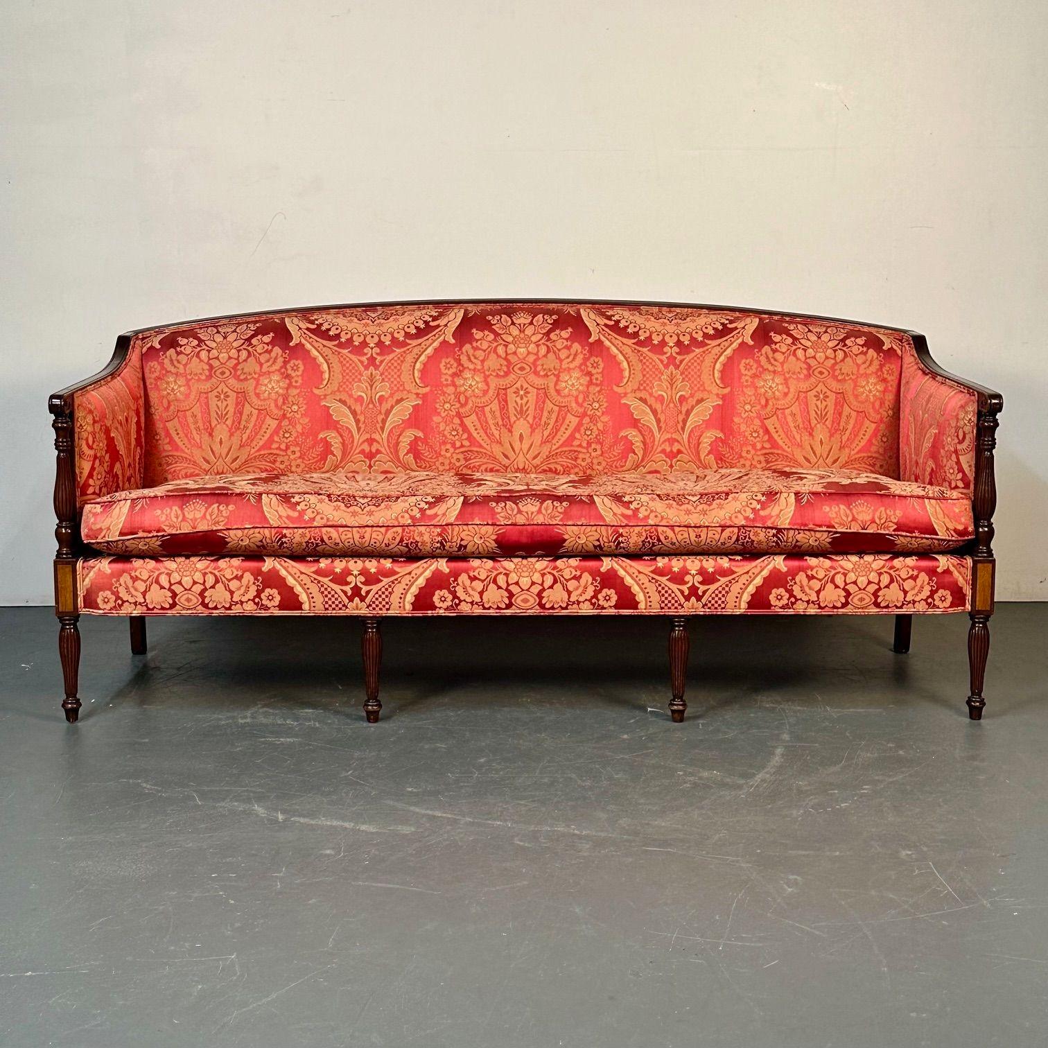 Sheridan Style Sofa / Settee with Silk Scalamandre Upholstery, Mahogany