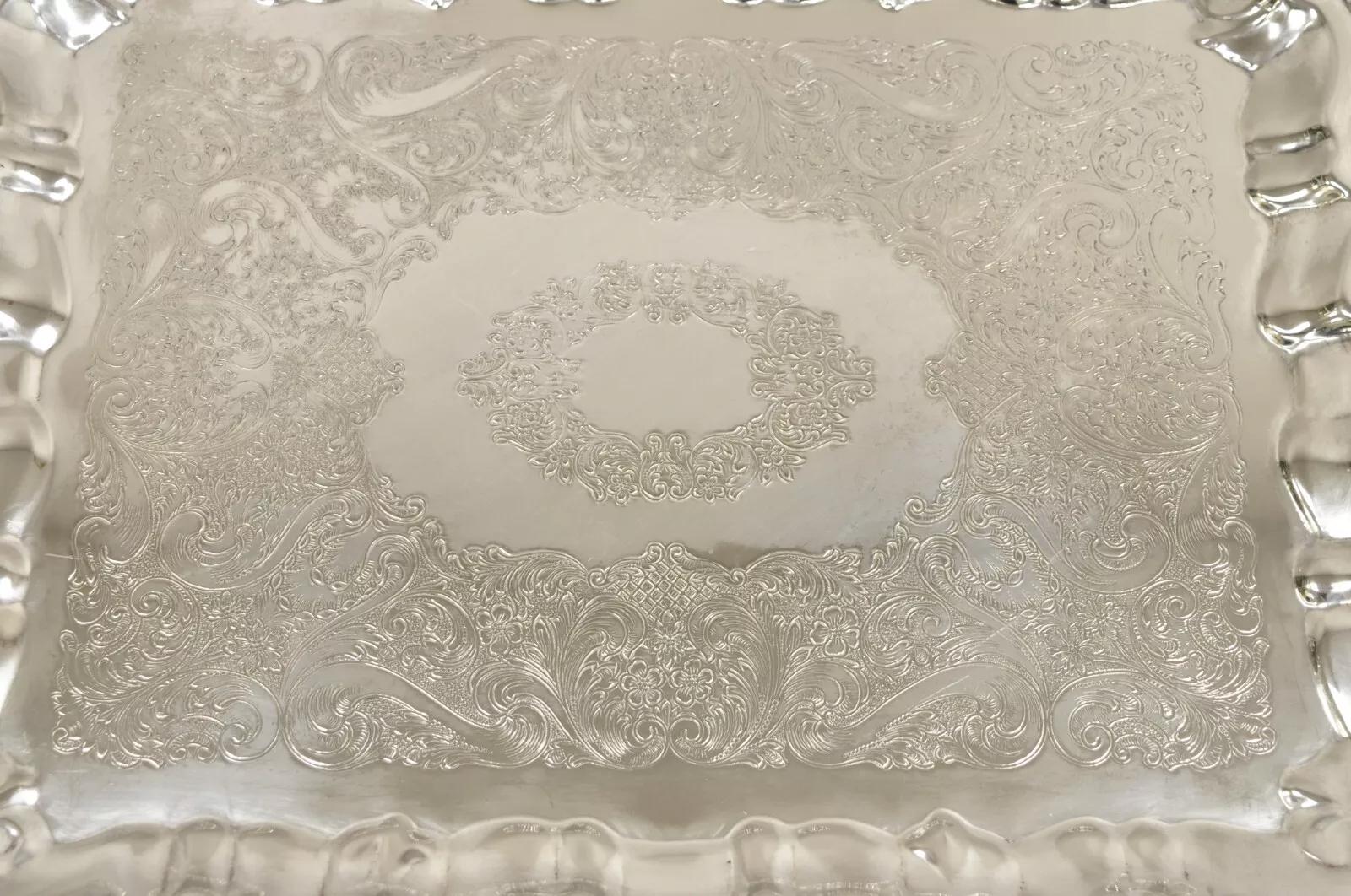 Sheridan Taunton EP Brass Silver Plated Victorian Rectangle Serving Platter Tray For Sale 1
