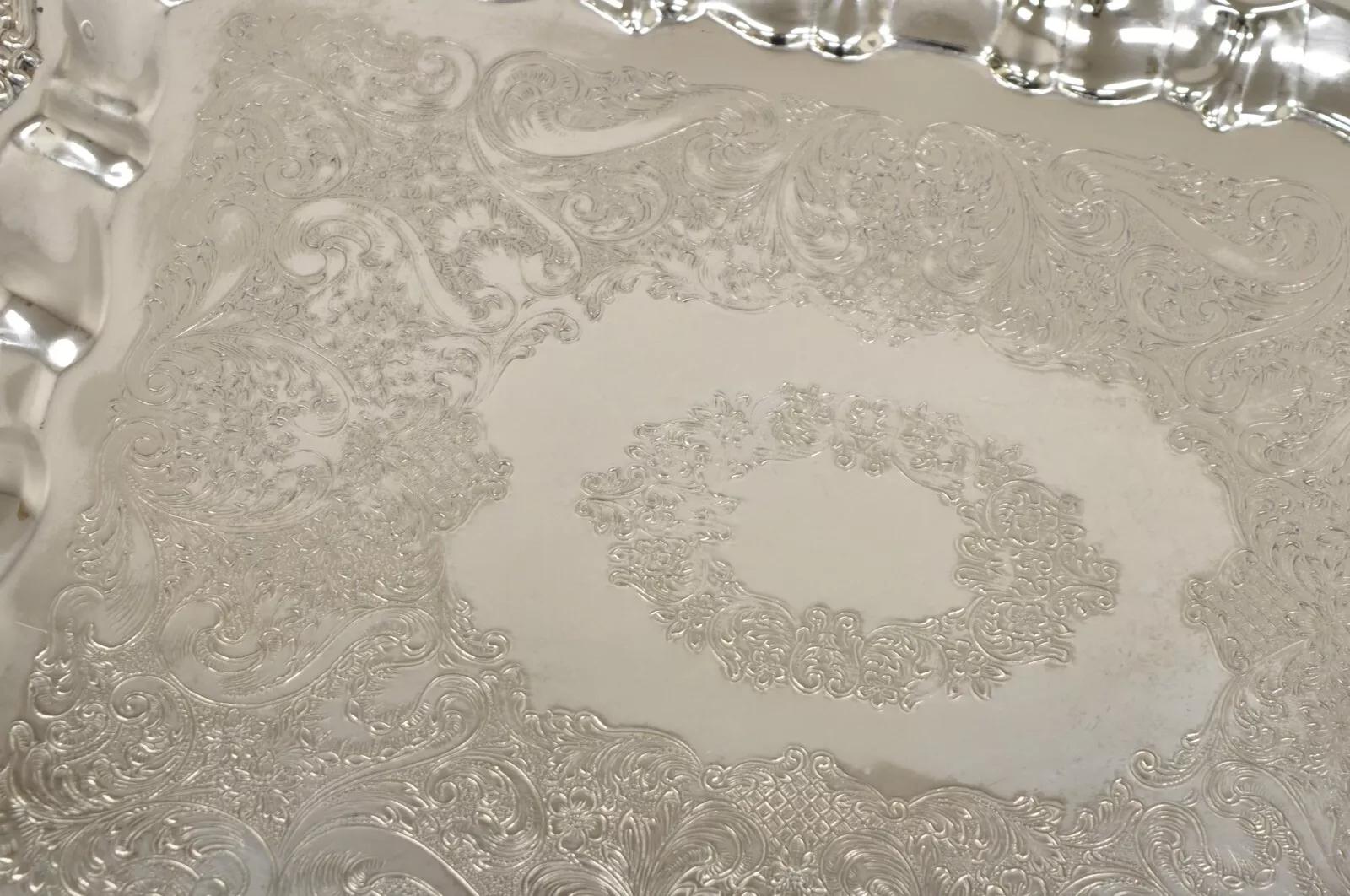 Sheridan Taunton EP Brass Silver Plated Victorian Rectangle Serving Platter Tray For Sale 2