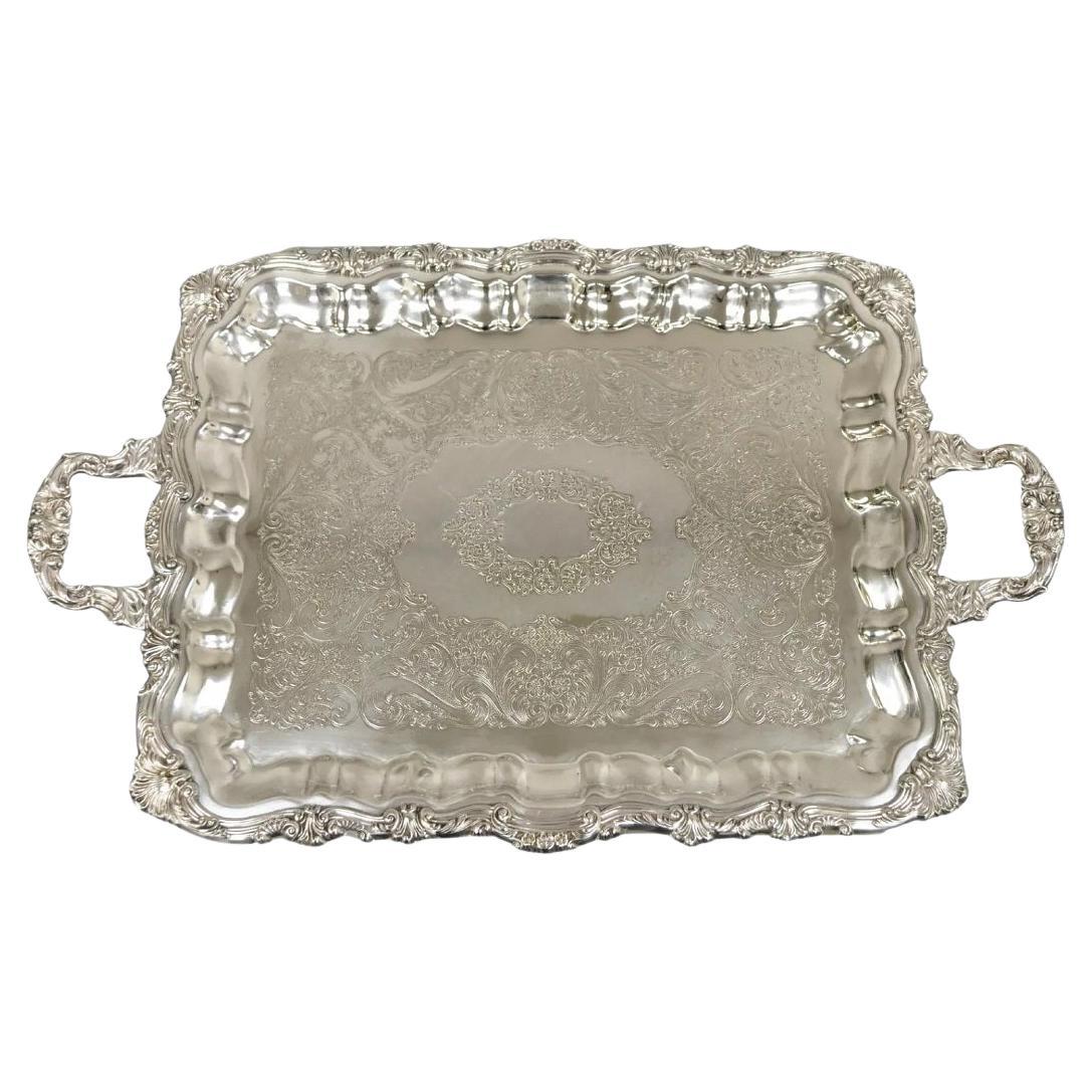 Sheridan Taunton EP Brass Silver Plated Victorian Rectangle Serving Platter Tray For Sale