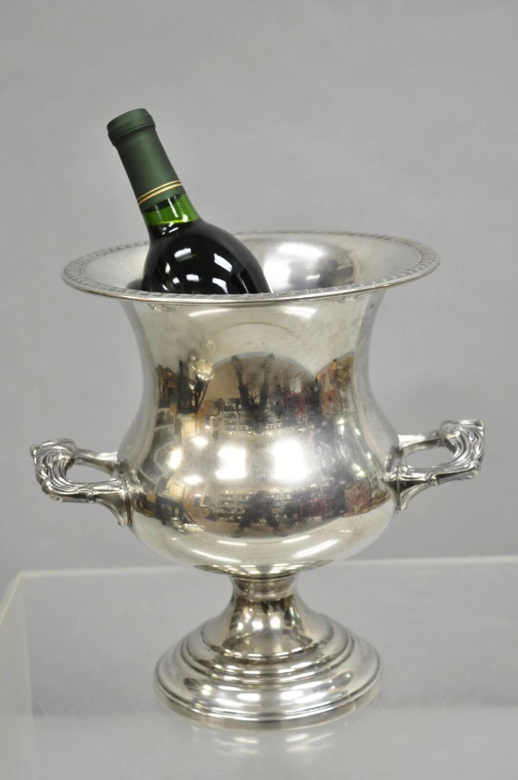 Vintage Sheridan Victorian Bulbous Silver Plated Champagne Chiller Wine Ice Bucket. Circa Mid 20th Century. Measurements: 10.75