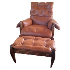 Sheriff Leather Armchair and Ottoman by Sergio Rodrigues Brazil  1950
