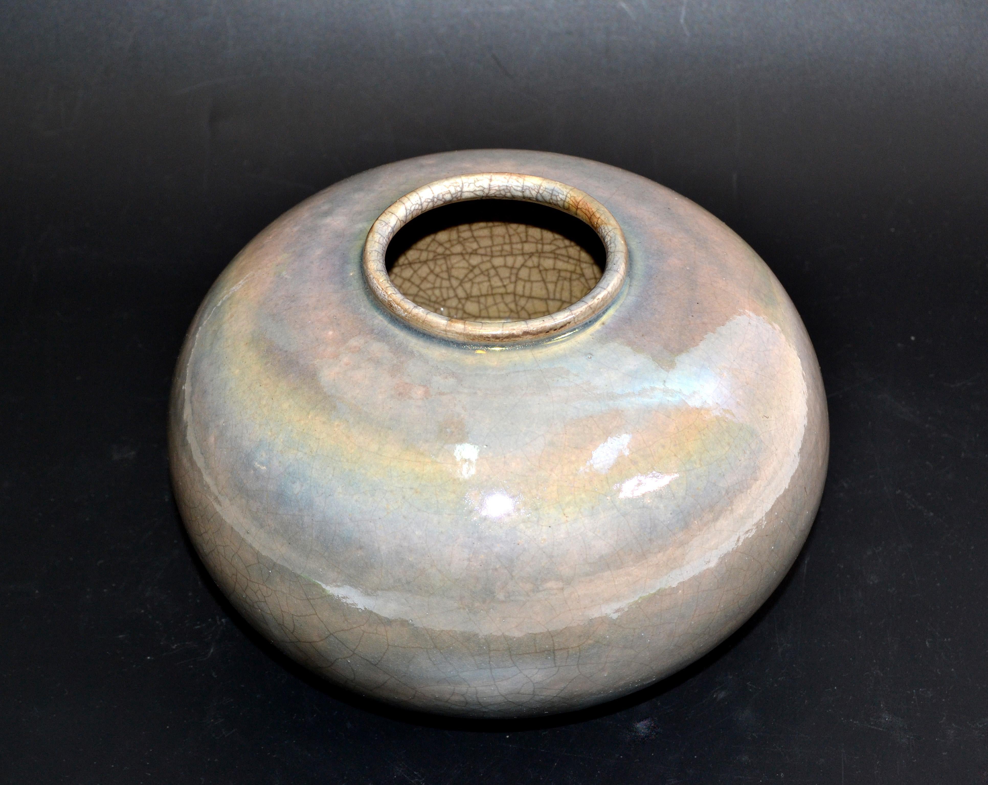 Artisanat Bol en poterie moderne Sherill 2004 vernissée à la main bleu à gouttes, États-Unis en vente