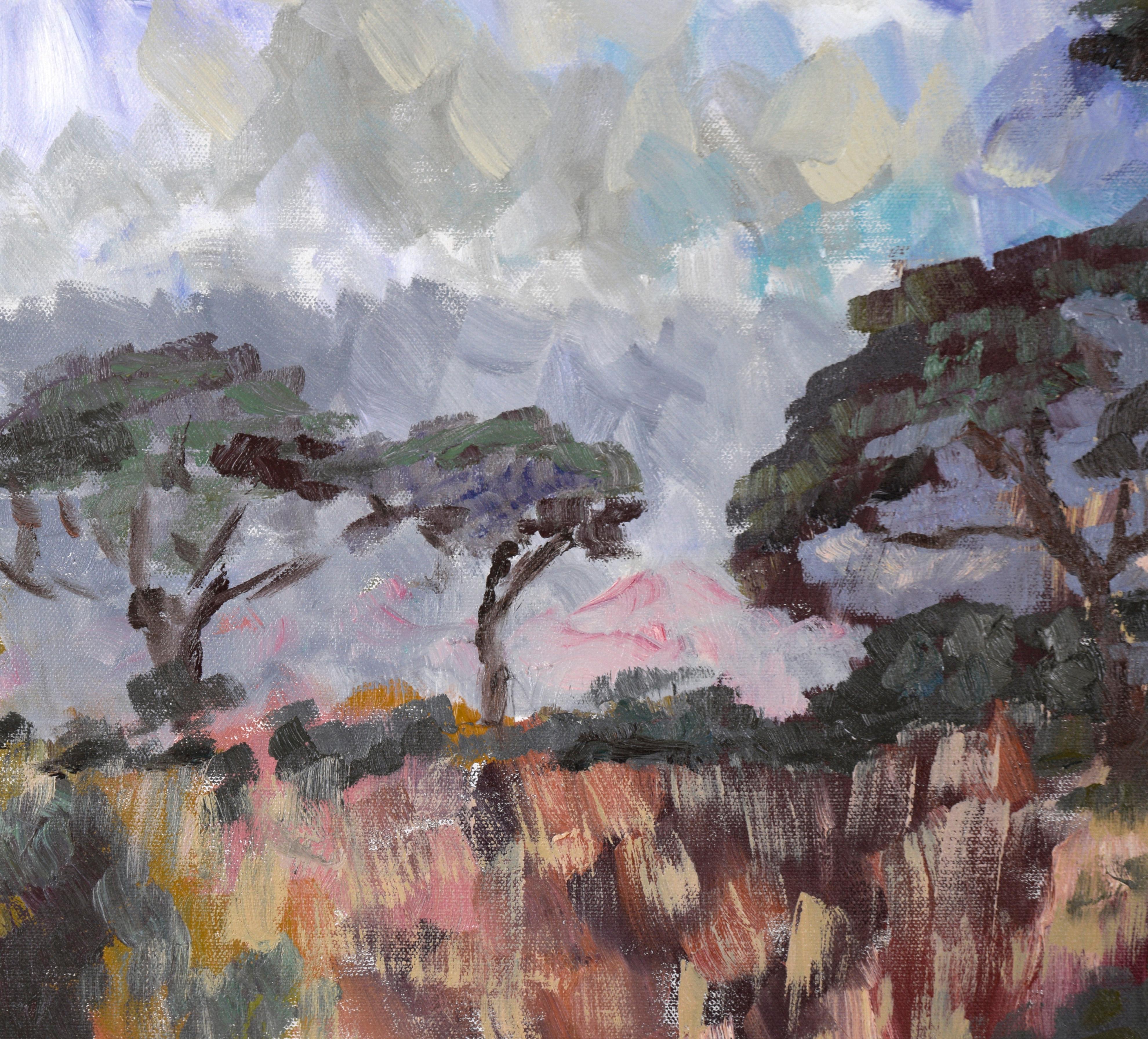 Praterie - Paesaggio impressionista verticale in olio su tela - Painting Impressionismo astratto di Sherin Lindsey