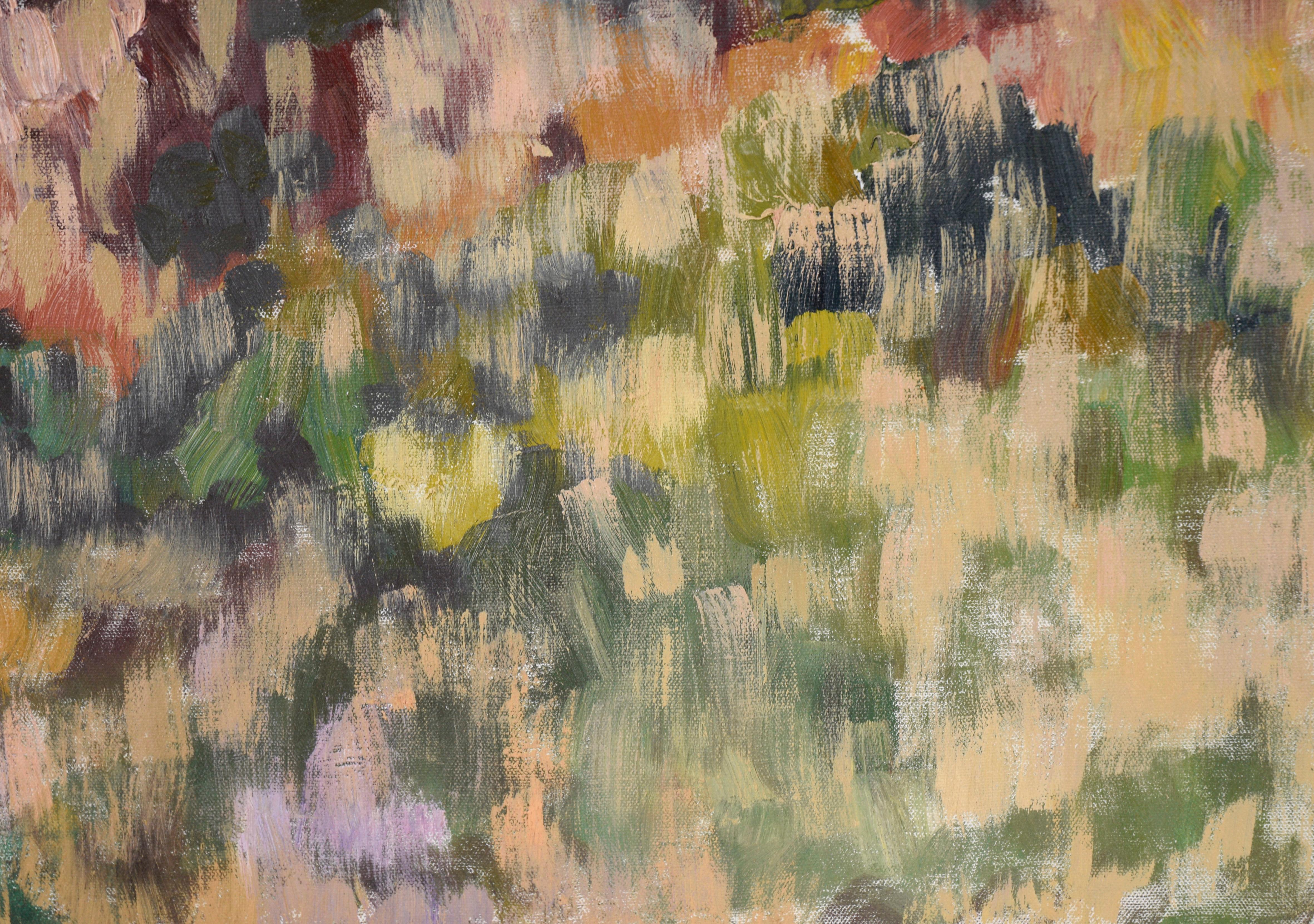 Praterie - Paesaggio impressionista verticale in olio su tela in vendita 1