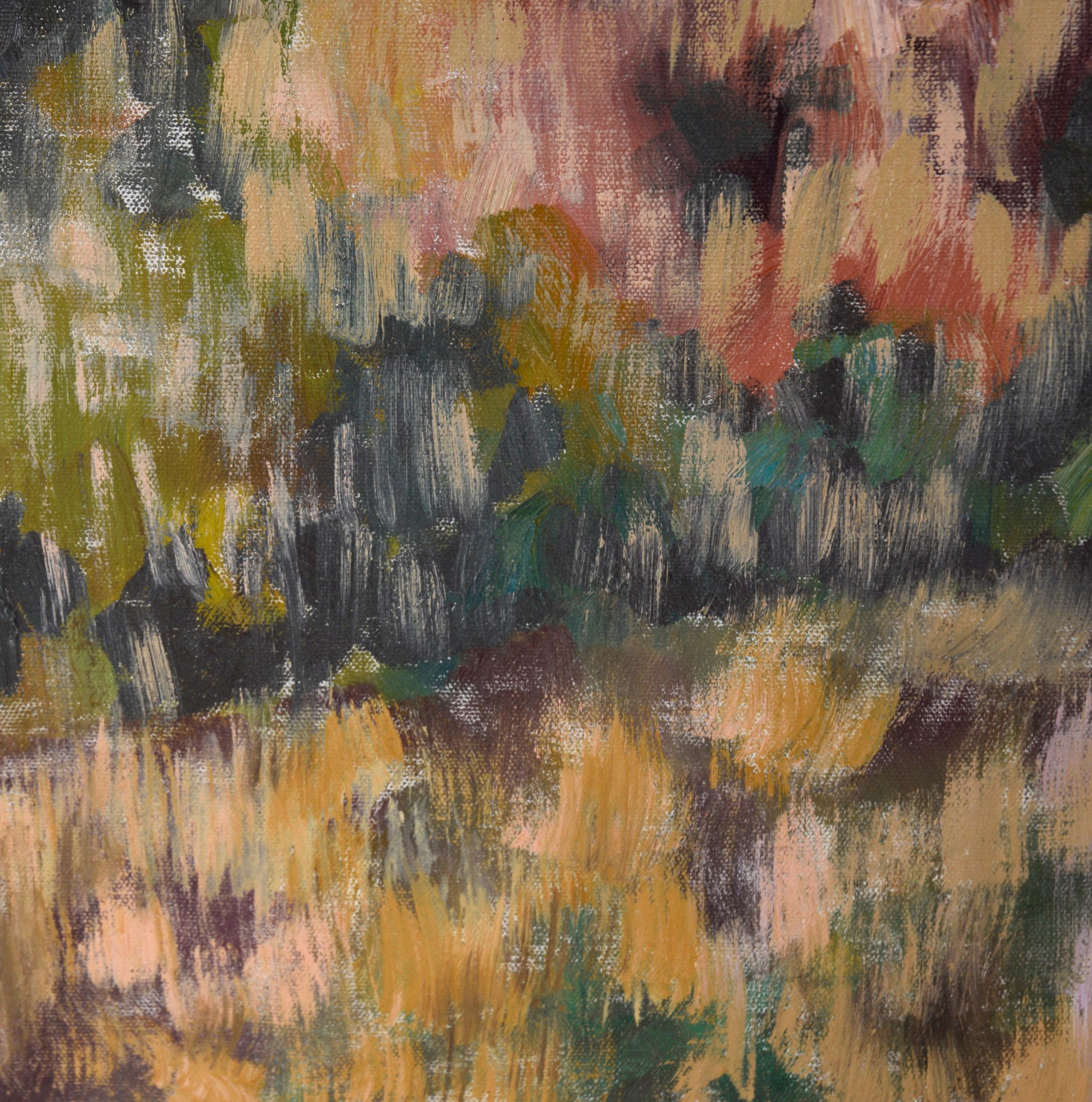Praterie - Paesaggio impressionista verticale in olio su tela in vendita 2
