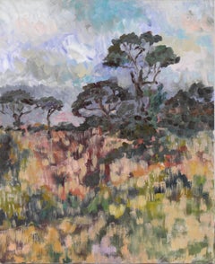 Grasslands - Vertikale impressionistische Landschaft in Öl auf Leinwand