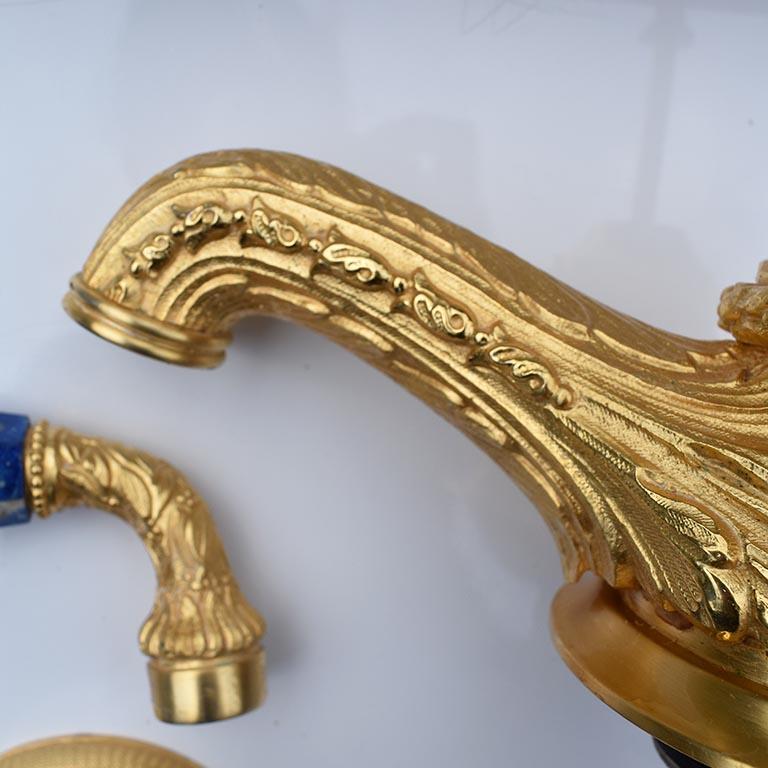 Metal Sherle Wagner Blue Lapiz Lazuli Stone Gold Hardware Basin Faucet Handle Set 1970