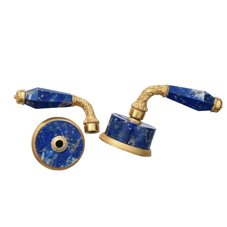 Sherle Wagner Blue Lapiz Lazuli Stone Gold Hardware Basin Faucet Handle Set 1970 2