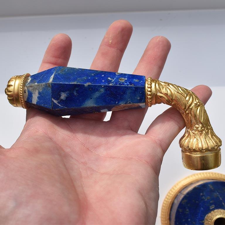 American Sherle Wagner Blue Lapiz Lazuli Stone Gold Hardware Basin Faucet Handle Set 1970