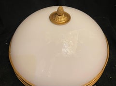 Sherle Wagner Dore Bronze White Milk Glass Flush Mount Ceiling Light Fixture