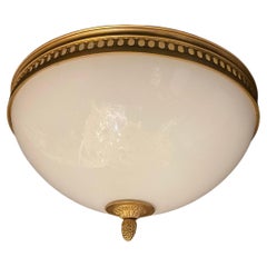 Sherle Wagner Dore Bronze White Milk Glass Flush Mount Ceiling Light Fixture