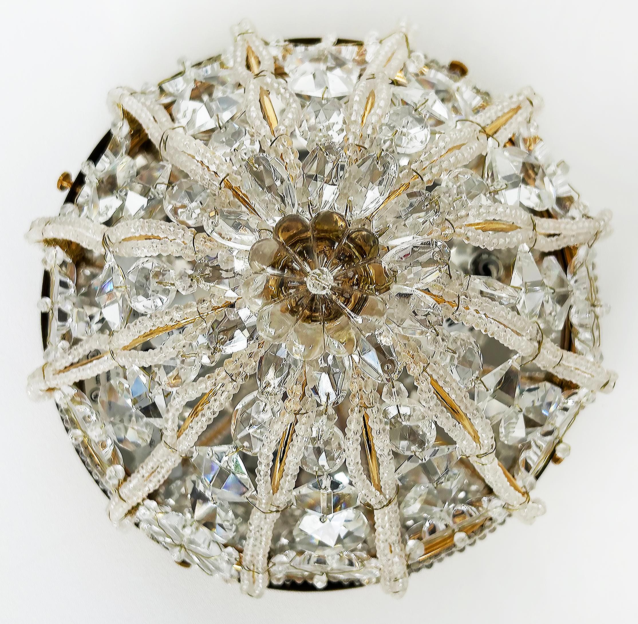 American Sherle Wagner Flush Mount Crystal Beaded Lighting Fixture