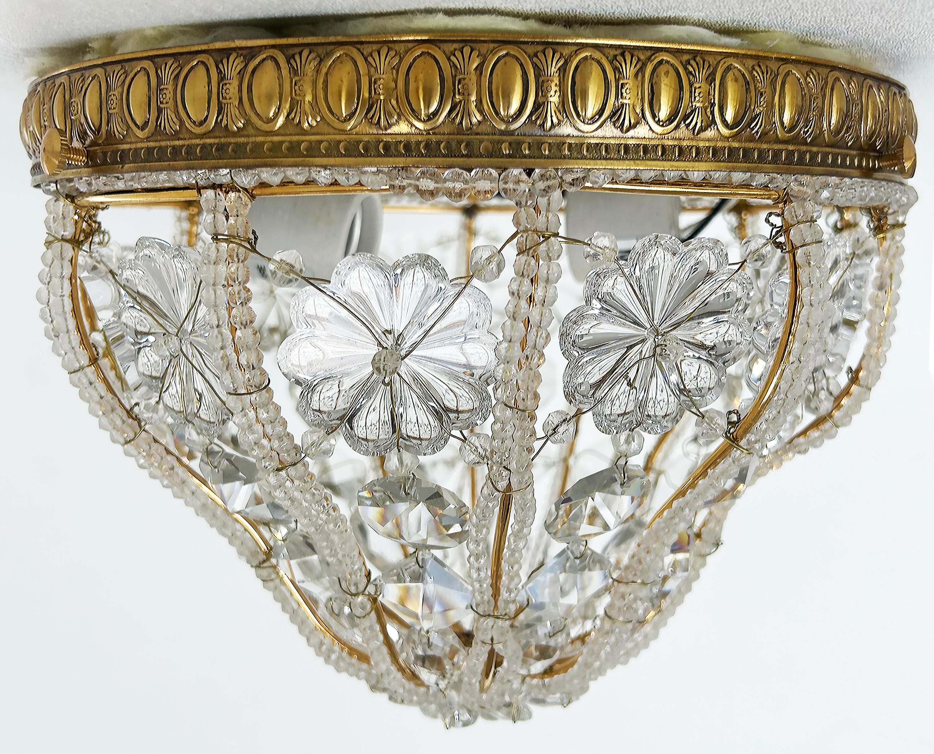 Contemporary Sherle Wagner Flush Mount Crystal Beaded Lighting Fixture