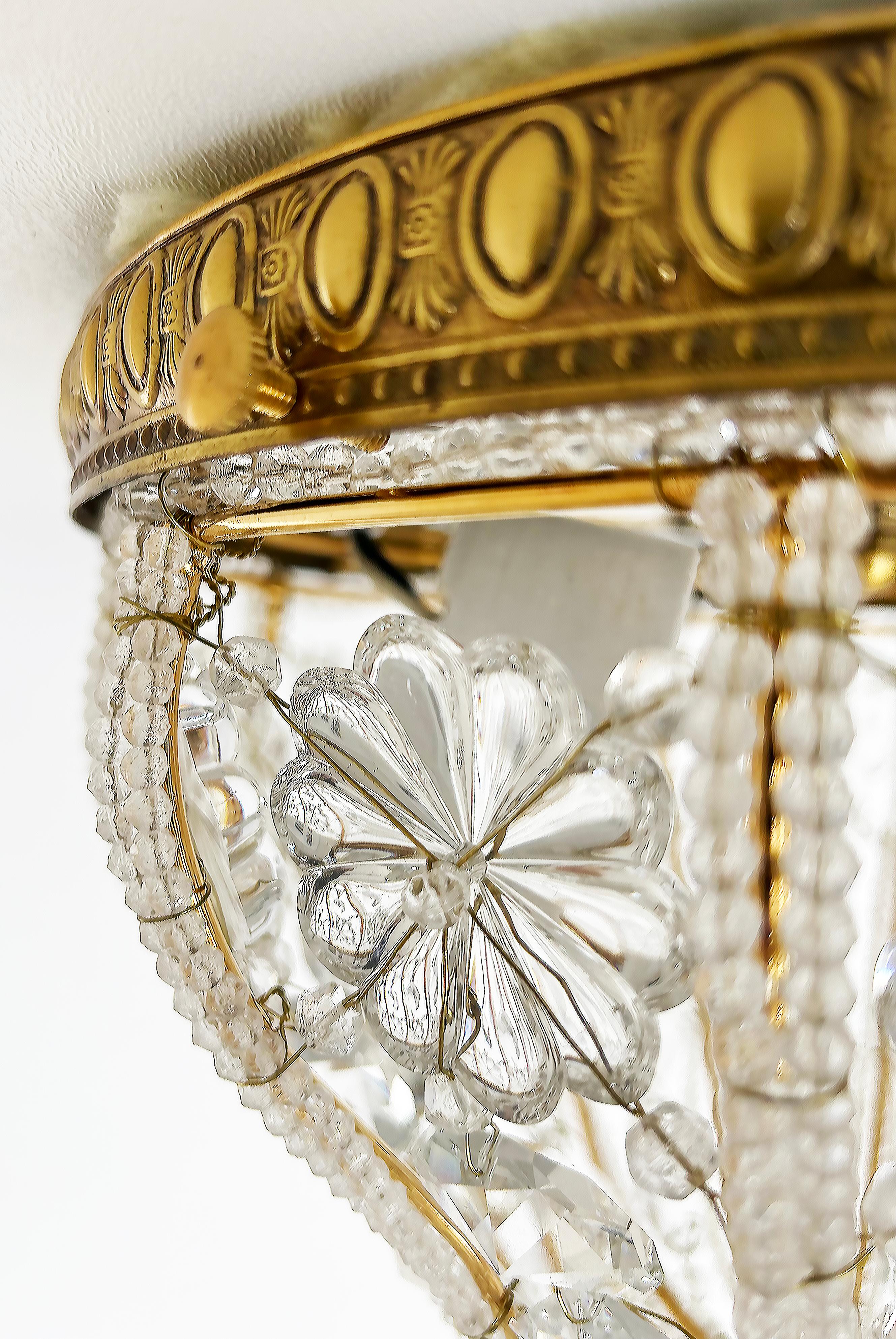 Brass Sherle Wagner Flush Mount Crystal Beaded Lighting Fixture