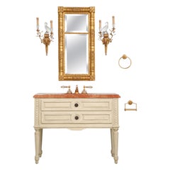 Sherle Wagner meuble-lavabo français de style Louis XVI avec tous les accessoires