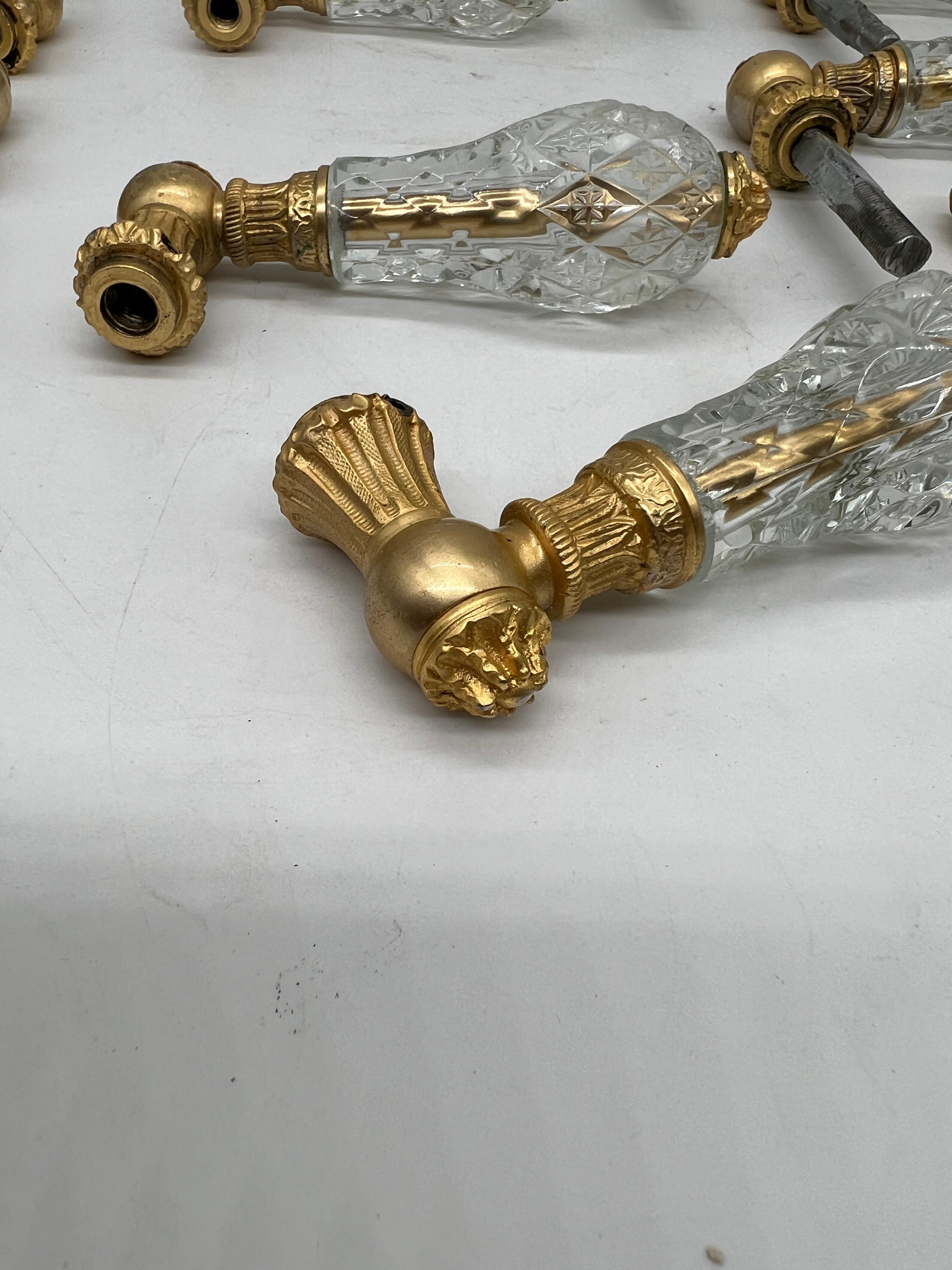 Bronze Sherle Wagner Lever de porte Empire en cristal taillé plaqué or avec plaques murales 12 disponibles en vente