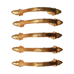 Sherle Wagner Gold Ribbon and Reed Bar Cabinet or Drawer Pulls Set of 5 1970s