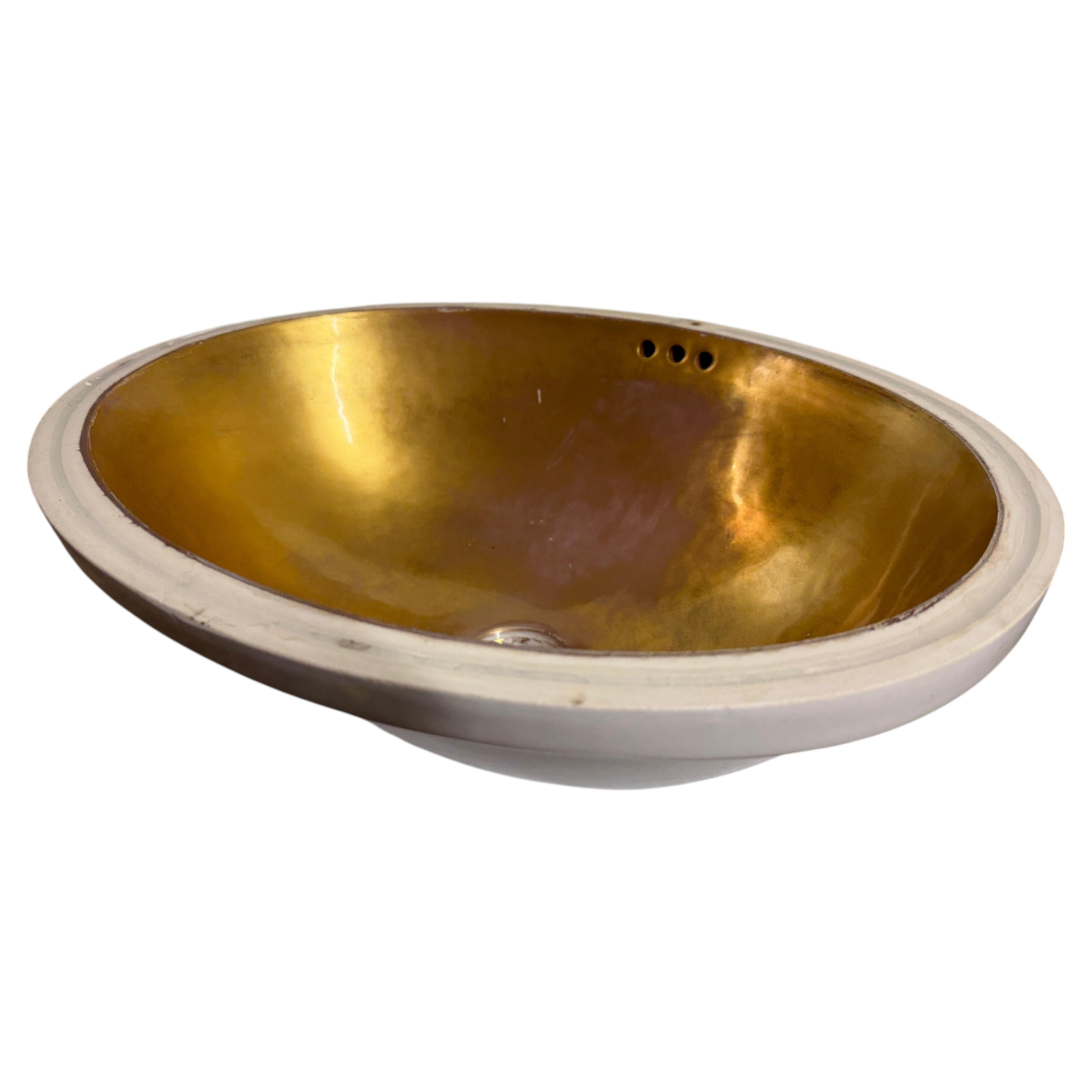 Sherle Wagner Italian Porcelain and Gold Sink For Sale