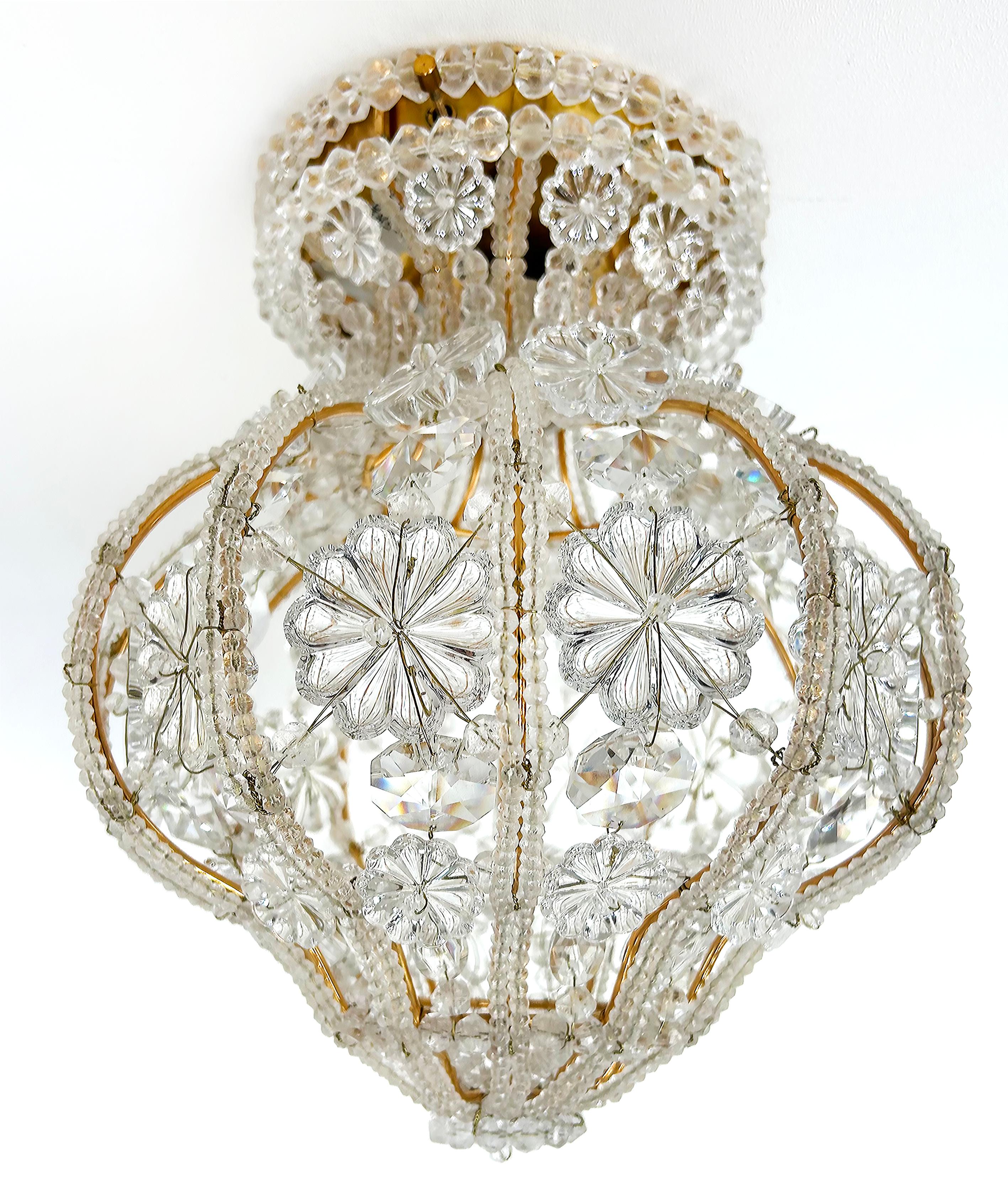 American Sherle Wagner Luninaire Flush Mount Crystal Beaded Light Fixture For Sale