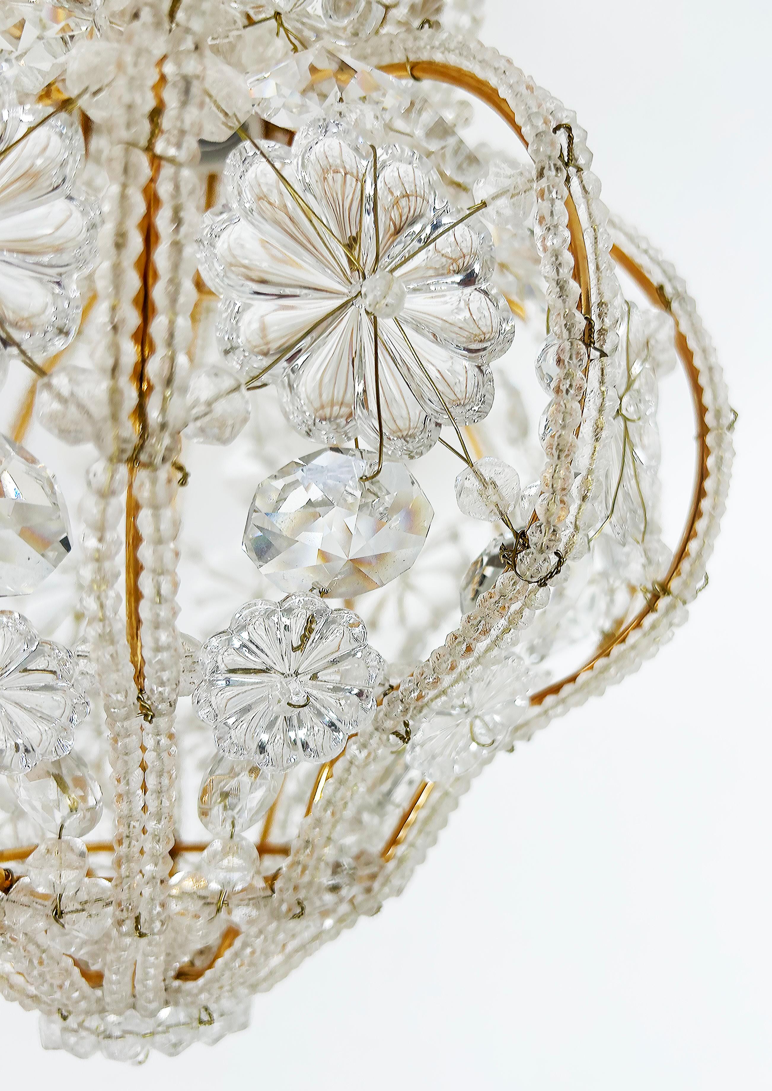 Brass Sherle Wagner Luninaire Flush Mount Crystal Beaded Light Fixture For Sale