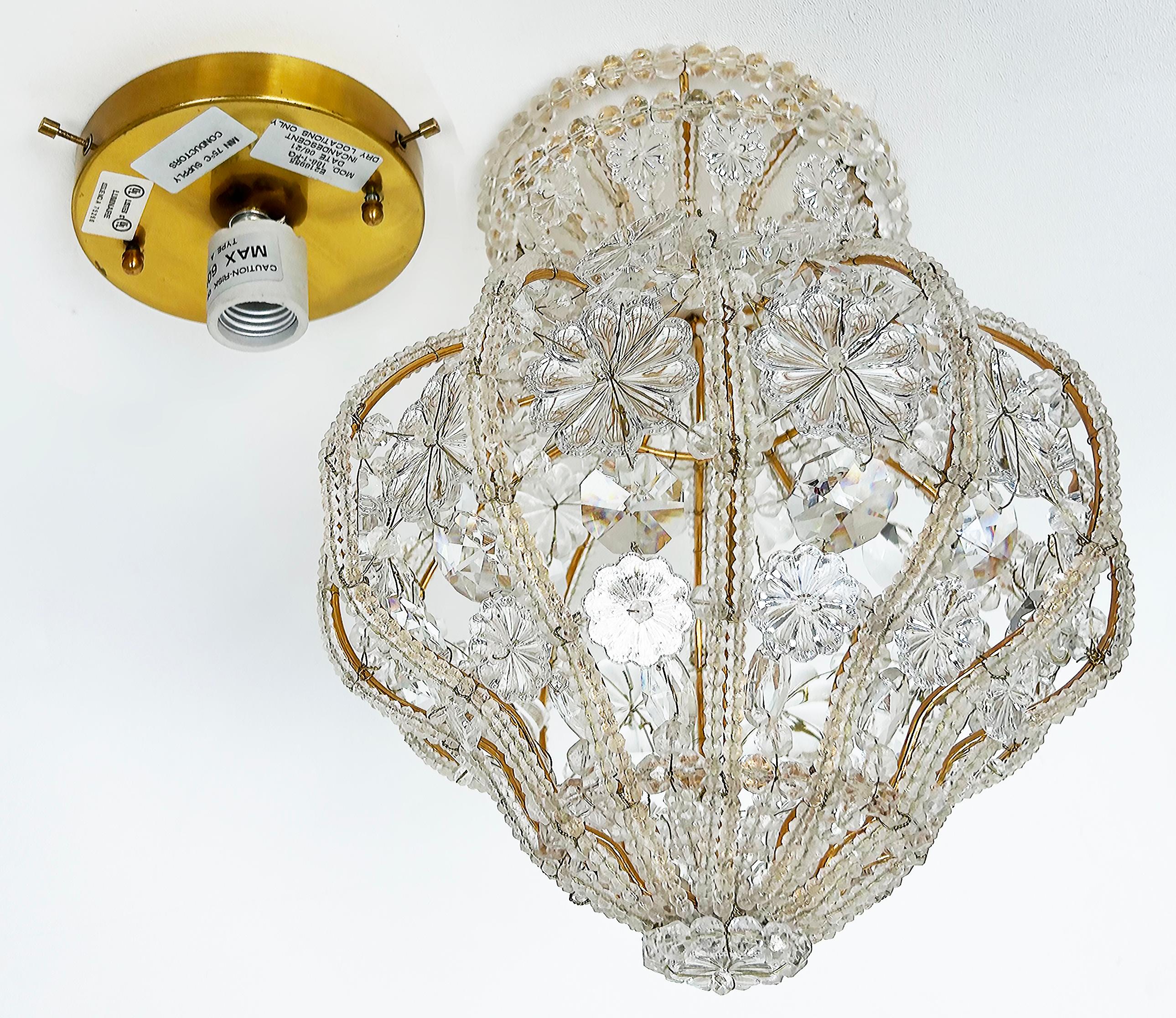 Sherle Wagner Luninaire Flush Mount Crystal Beaded Light Fixture For Sale 3