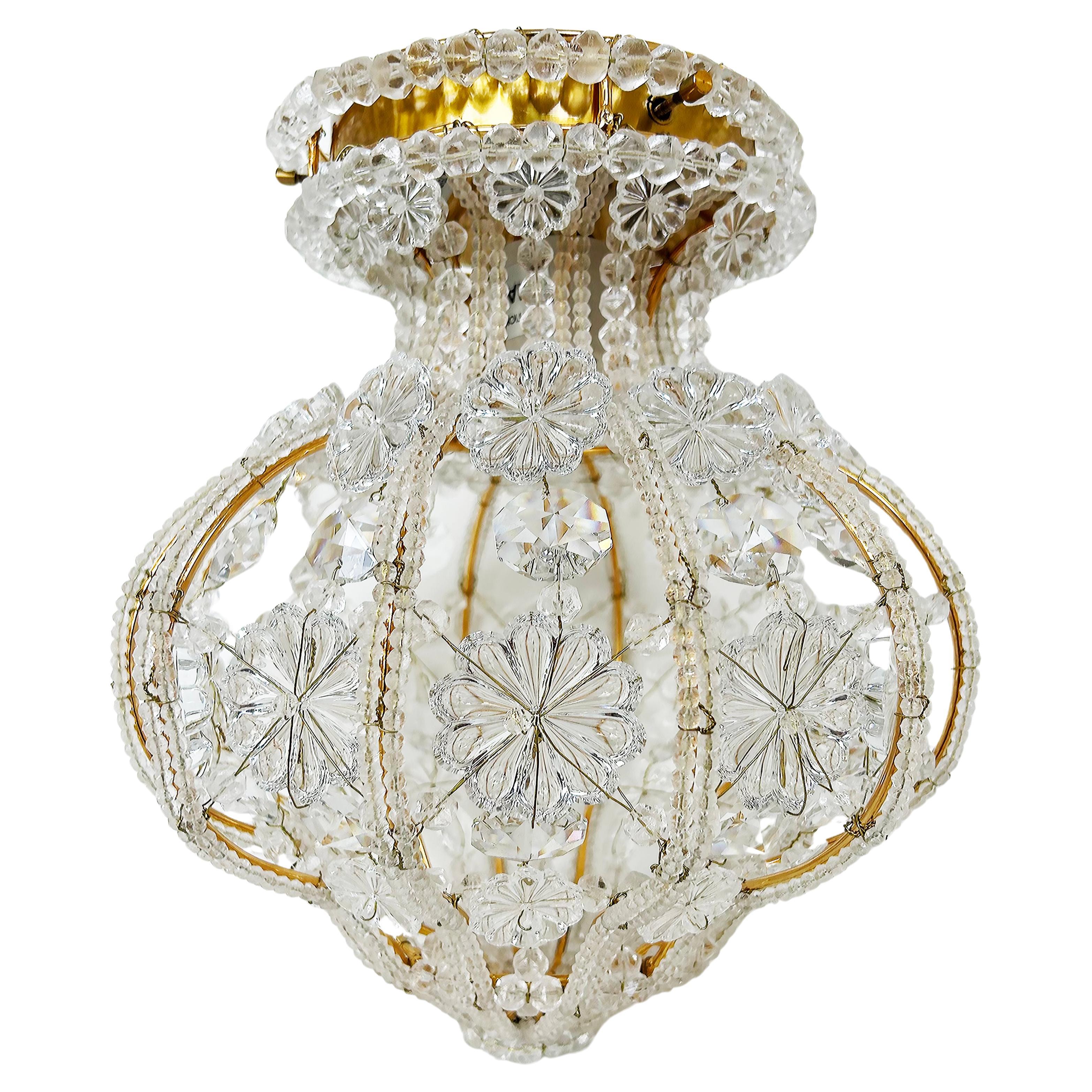 Sherle Wagner Luninaire Flush Mount Crystal Beaded Light Fixture