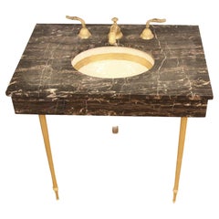 Sherle Wagner Marble Oval Sink with Gilt Hardware Black & White Veined Marble