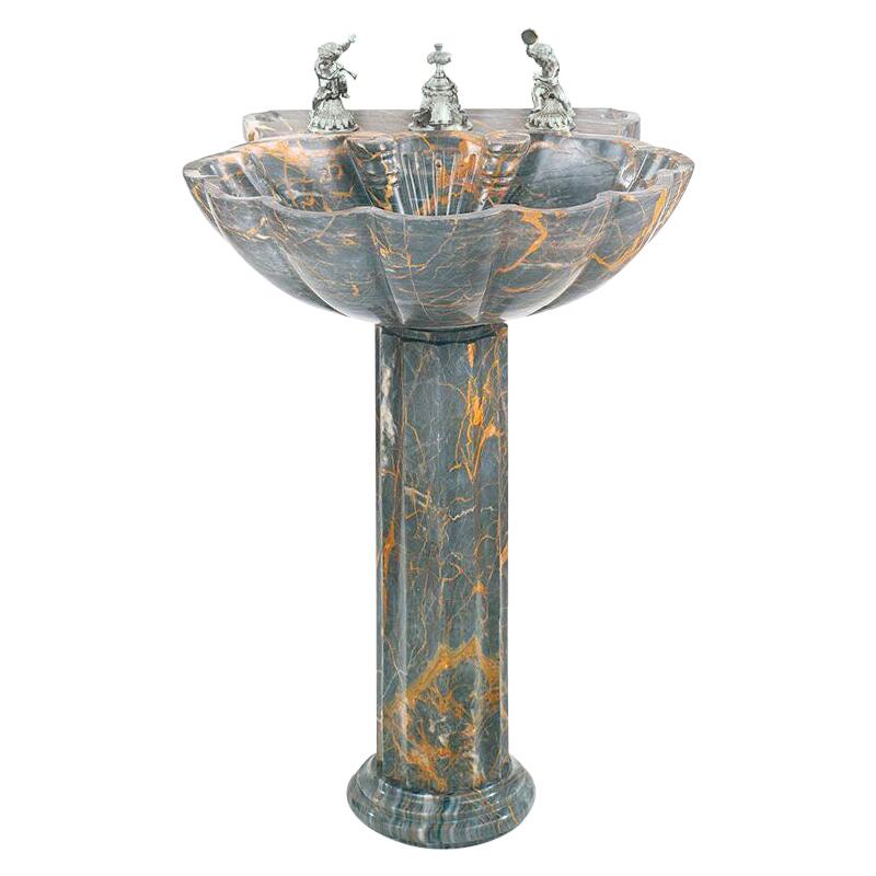 Sherle Wagner Marianella Marble Shell Pedestal Sink Grey & Amber Stone Sculpture