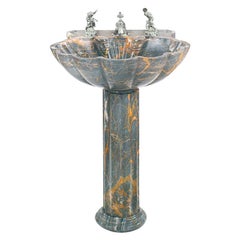 Used Sherle Wagner Marianella Marble Shell Pedestal Sink Grey & Amber Stone Sculpture