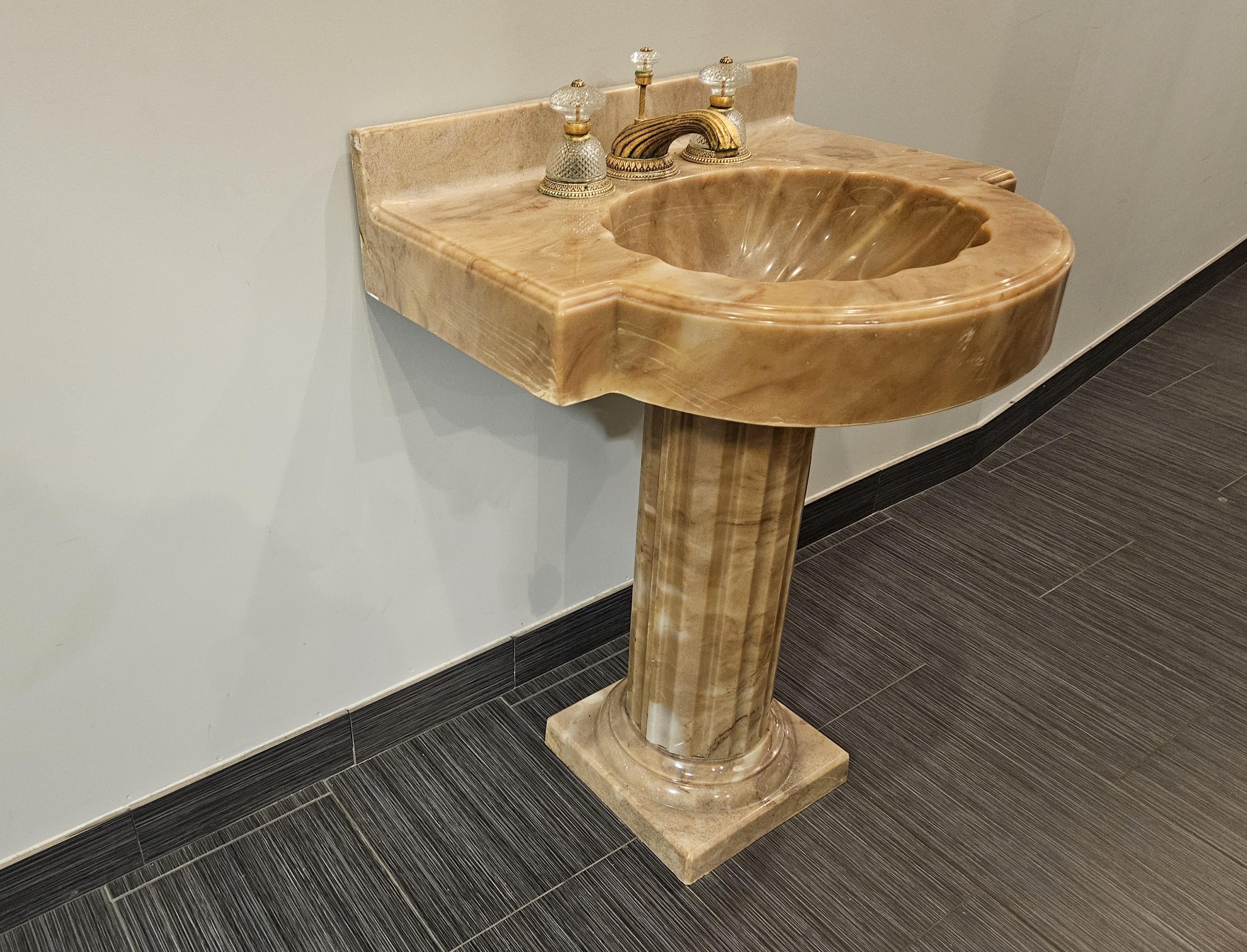 Hollywood Regency Sherle Wagner Onyx Pedestal Sink  For Sale