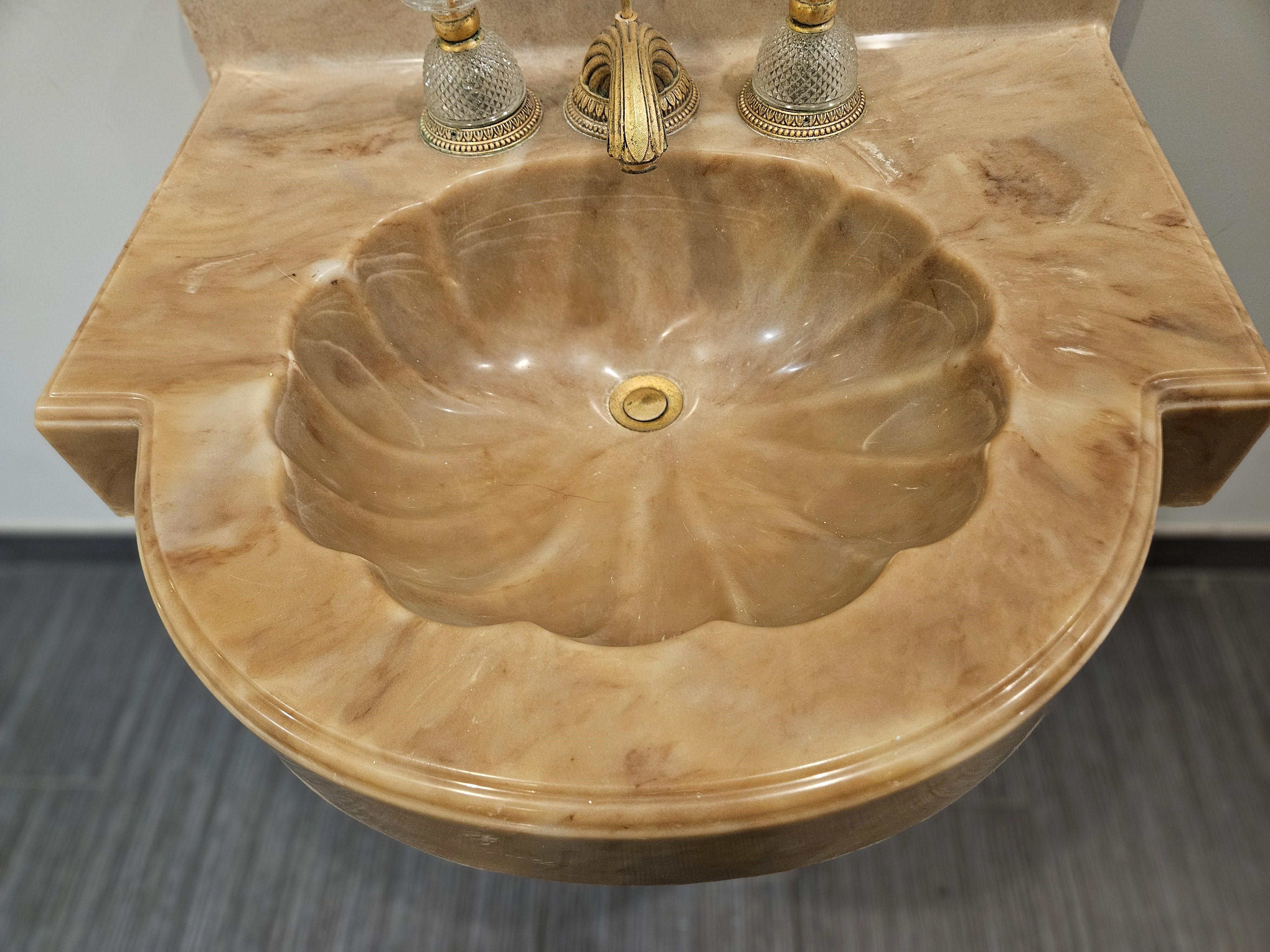 Brass Sherle Wagner Onyx Pedestal Sink  For Sale