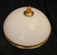 Sherle Wagner Dore Bronze White Milk Glass Flush Mount Ceiling Light Fixture
