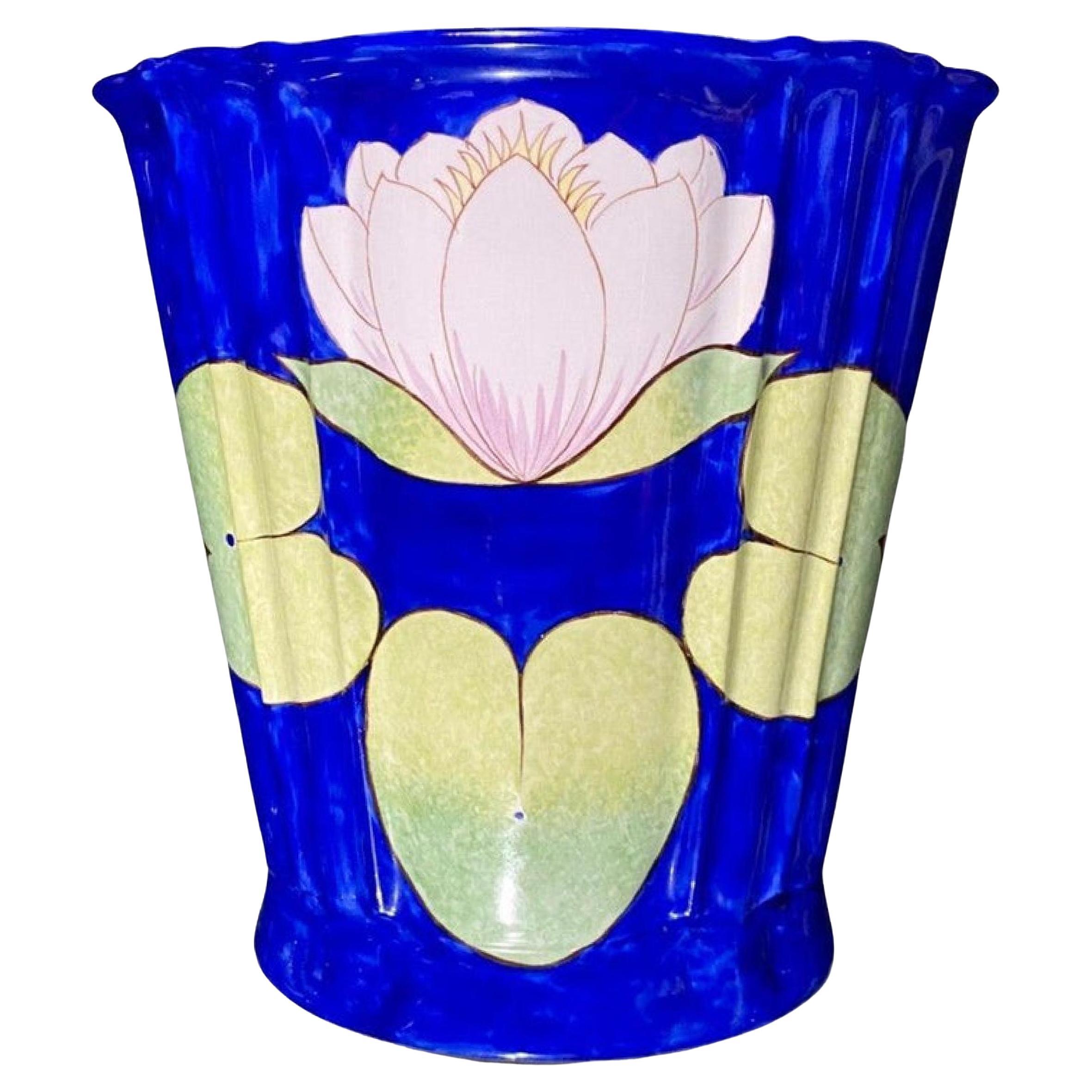 Sherle Wagner Pink Waterlilly Wastebasket with Butterfly, Italy, 1960s.