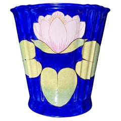Vintage Sherle Wagner Pink Waterlilly Wastebasket with Butterfly, Italy, 1960s.