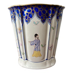 Sherle Wagner Porcelain Chinoiserie Wastebasket  Italy