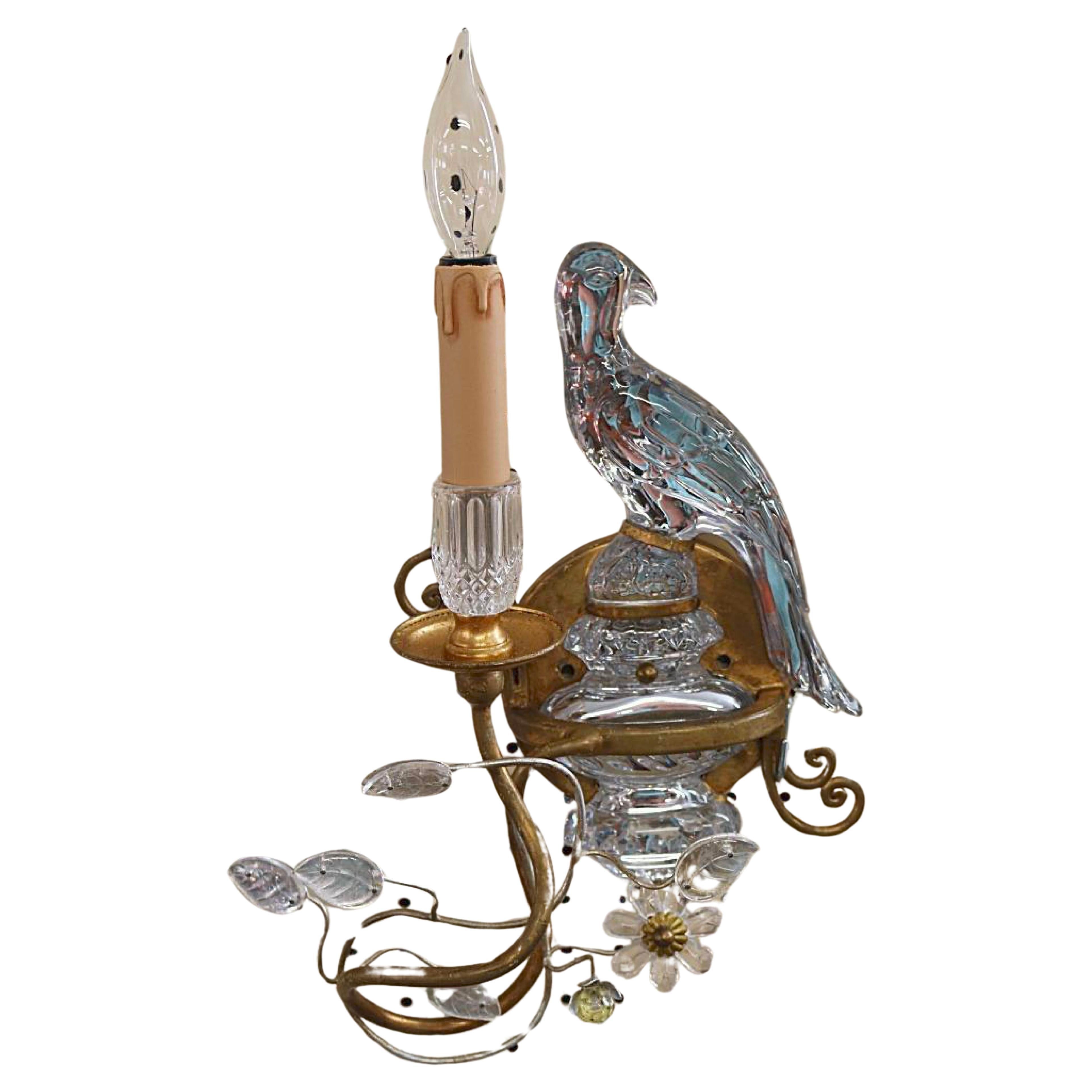 Sherle Wagner Rock Crystal 24 karat Gold Candelabra Bird Sconce, Italy