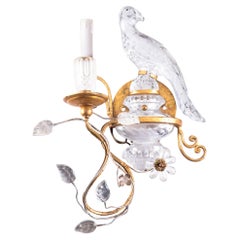 Antique Sherle Wagner Rock Crystal 24 karat Gold Candelabra Bird Sconce, Italy